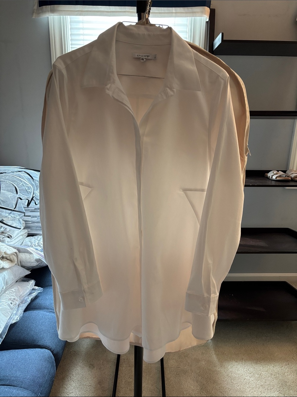Chico's White Silk-Blend Button Down Shirt